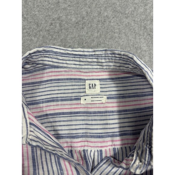 Gap Blue Pink Boyfriend Shirt Striped Linen Women Relaxed Coastal Button Up Sz M - Picture 7 of 9
